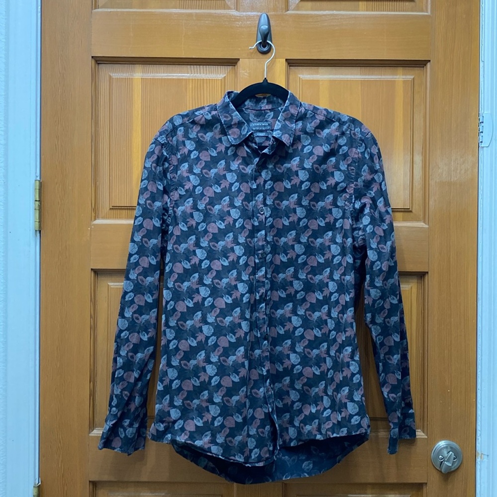 Zara Man Slim Fit Leaf Button Down Shirt